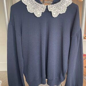 J. Crew Lightweight Crewneck Sweatshirt with Lace Detail